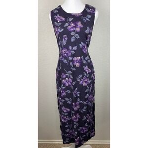 Darian Maxi Dress Size 6 Purple Floral Print Sleeveless Slits Vintage Y2K Phoebe